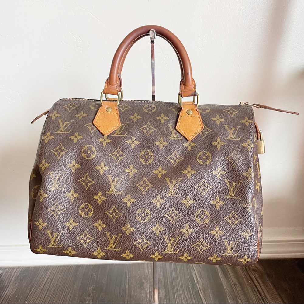 Louis Vuitton Brown Monogram Satchel with Gold Hardware Speedy 30
